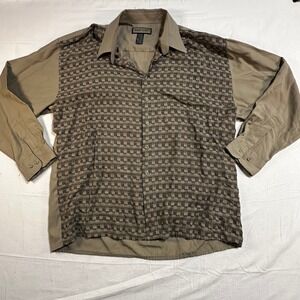 Vintage 90s 00s Mens XL Khaki Geometric Long Sleeve Button Up Shirt